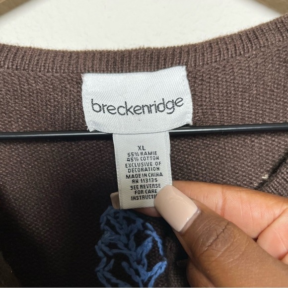 Breckenridge Women Cardigan Sweater XL Chocolate Brown Fall Leaves Artsy - Picture 4 of 10
